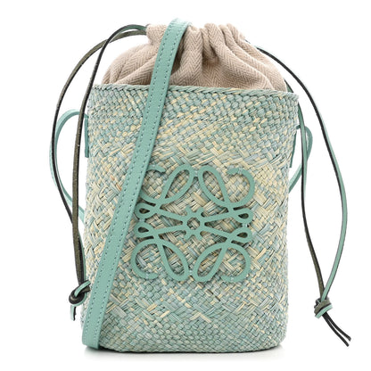 Loewe Iraca Palm Calfskin Anagram Square Pocket Bucket Bag Natural Fresh Mint 1 of 10