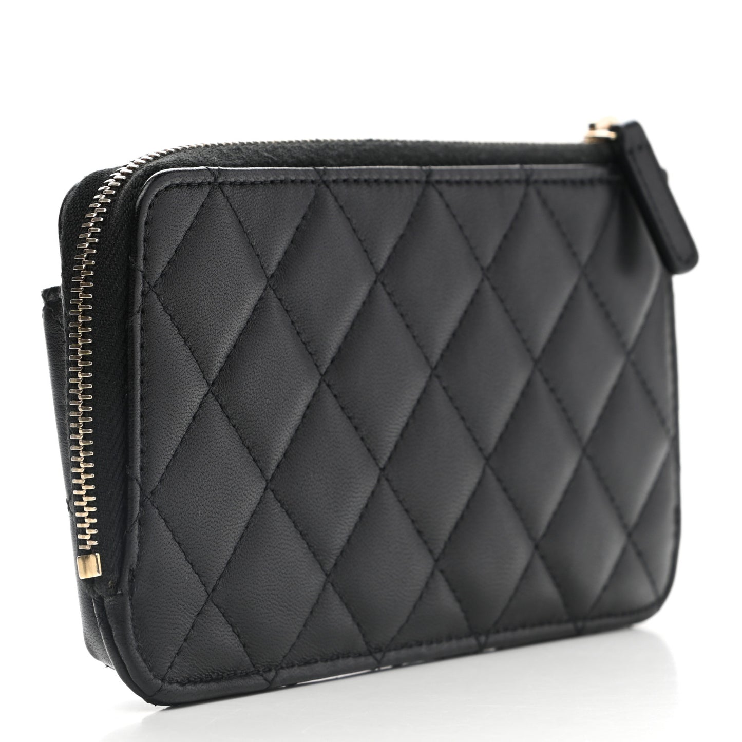 Lambskin Quilted Phone Holder Zip Clutch Black