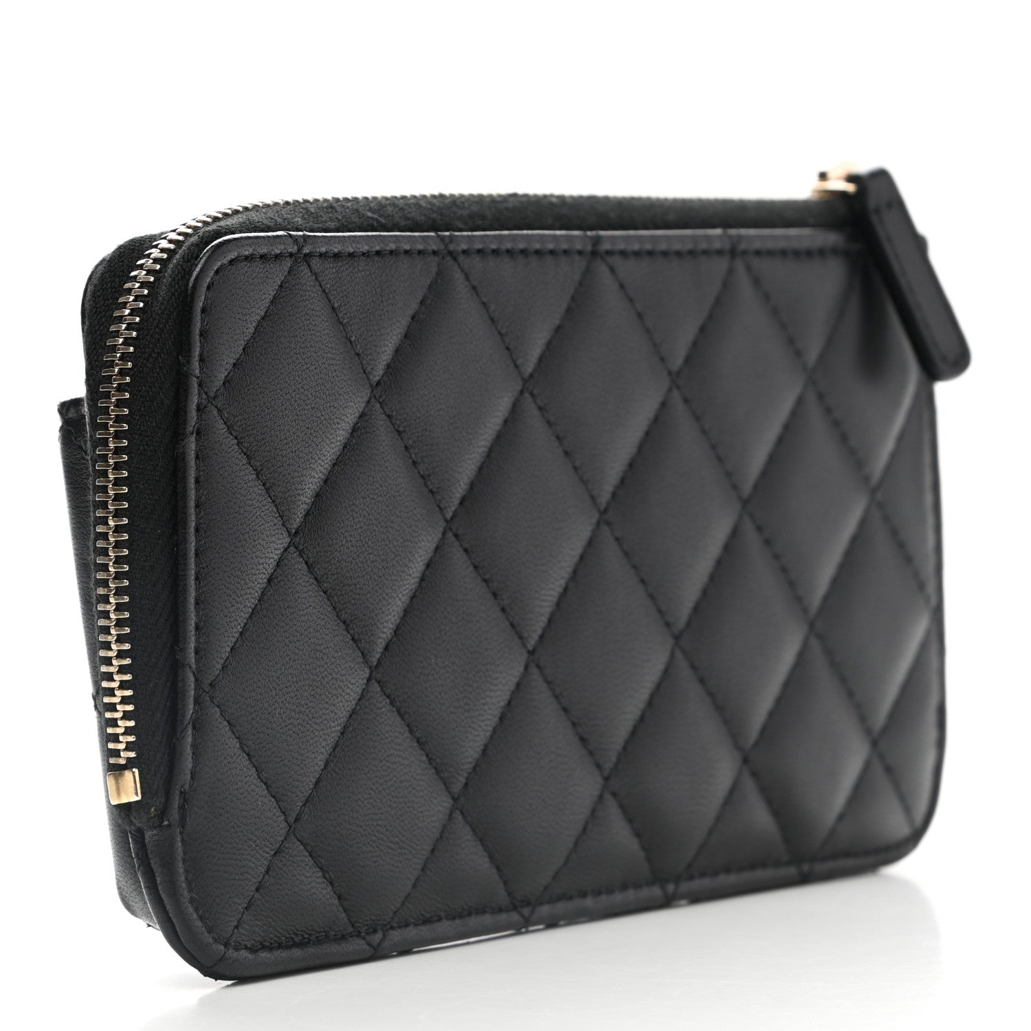 Chanel Lambskin Quilted Phone Holder Zip Clutch Black 3 of 8