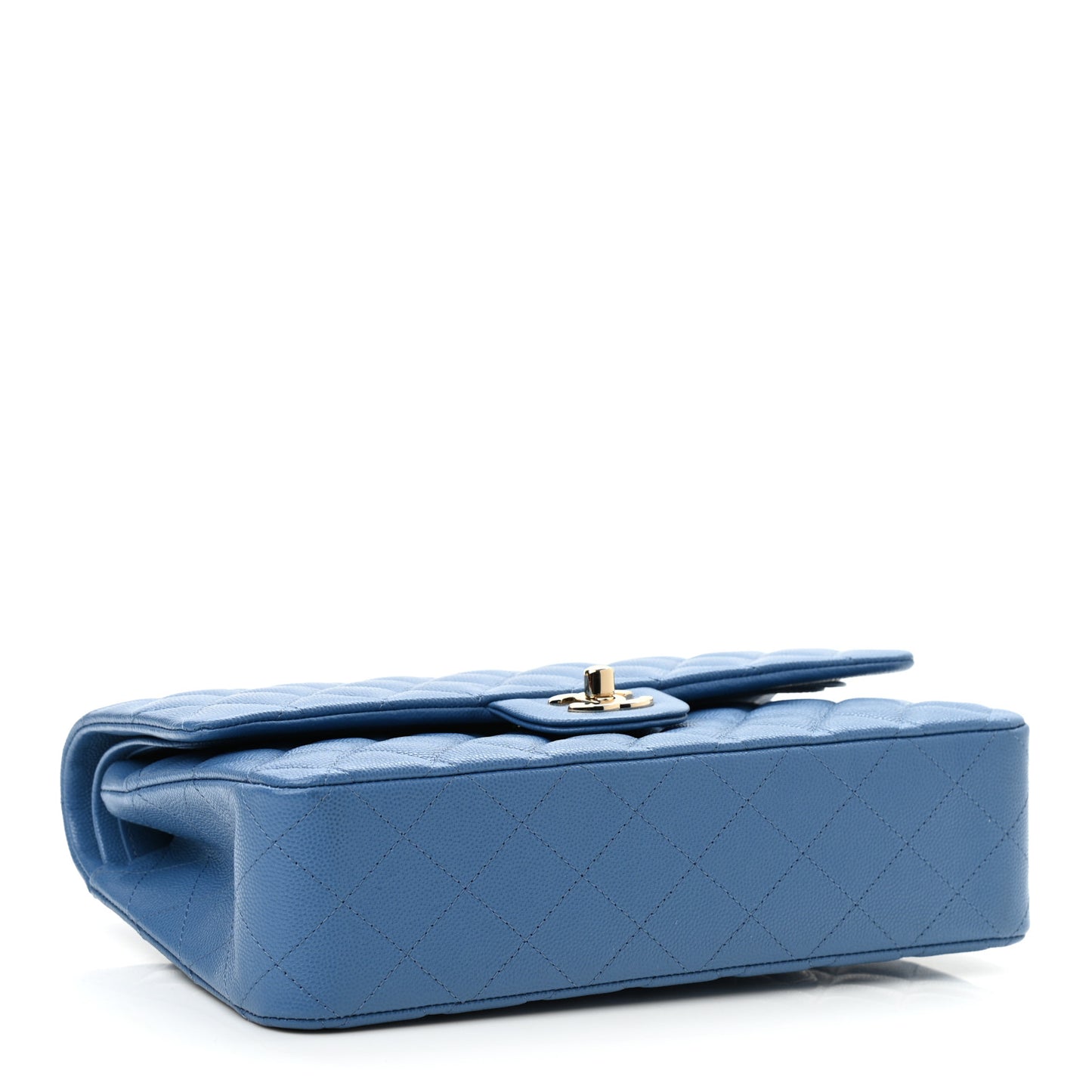 Caviar Quilted Medium Double Flap Blue