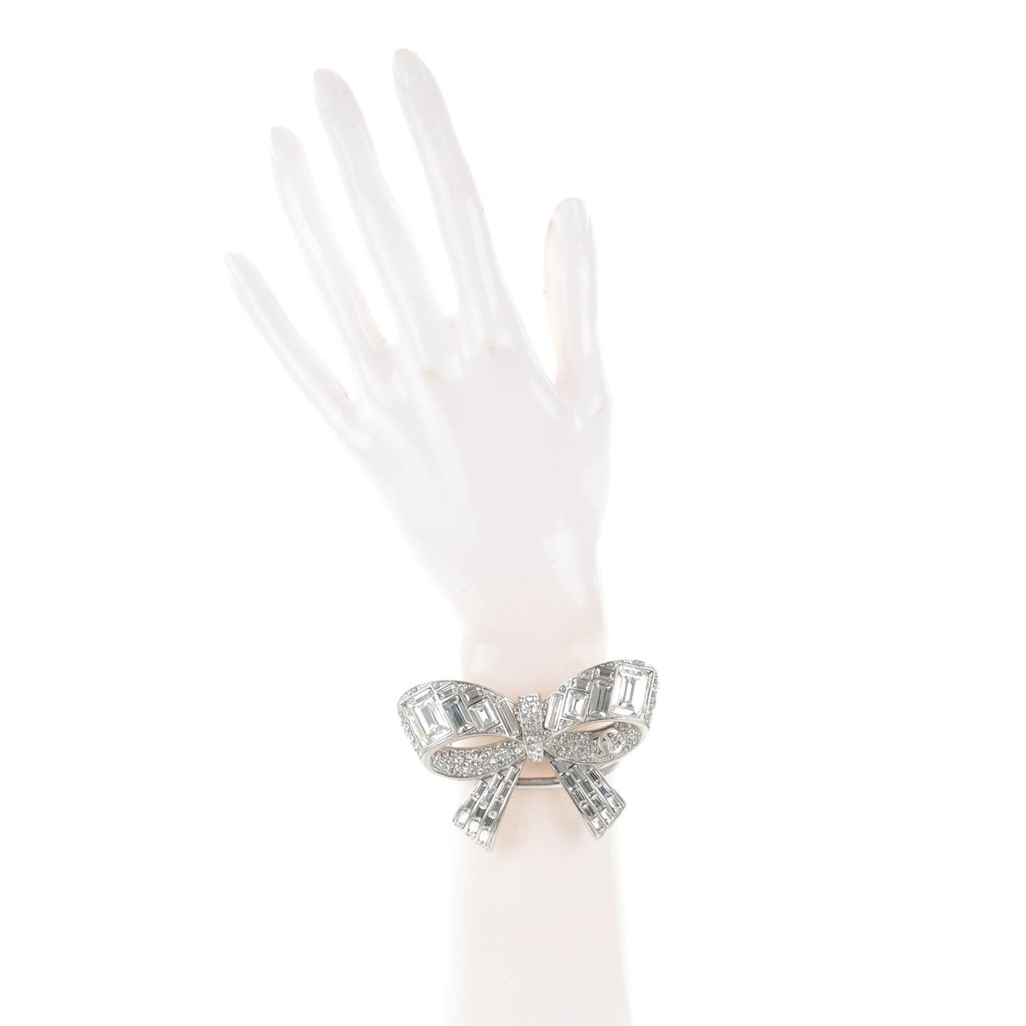 Baguette Crystal CC Bow Cuff Silver