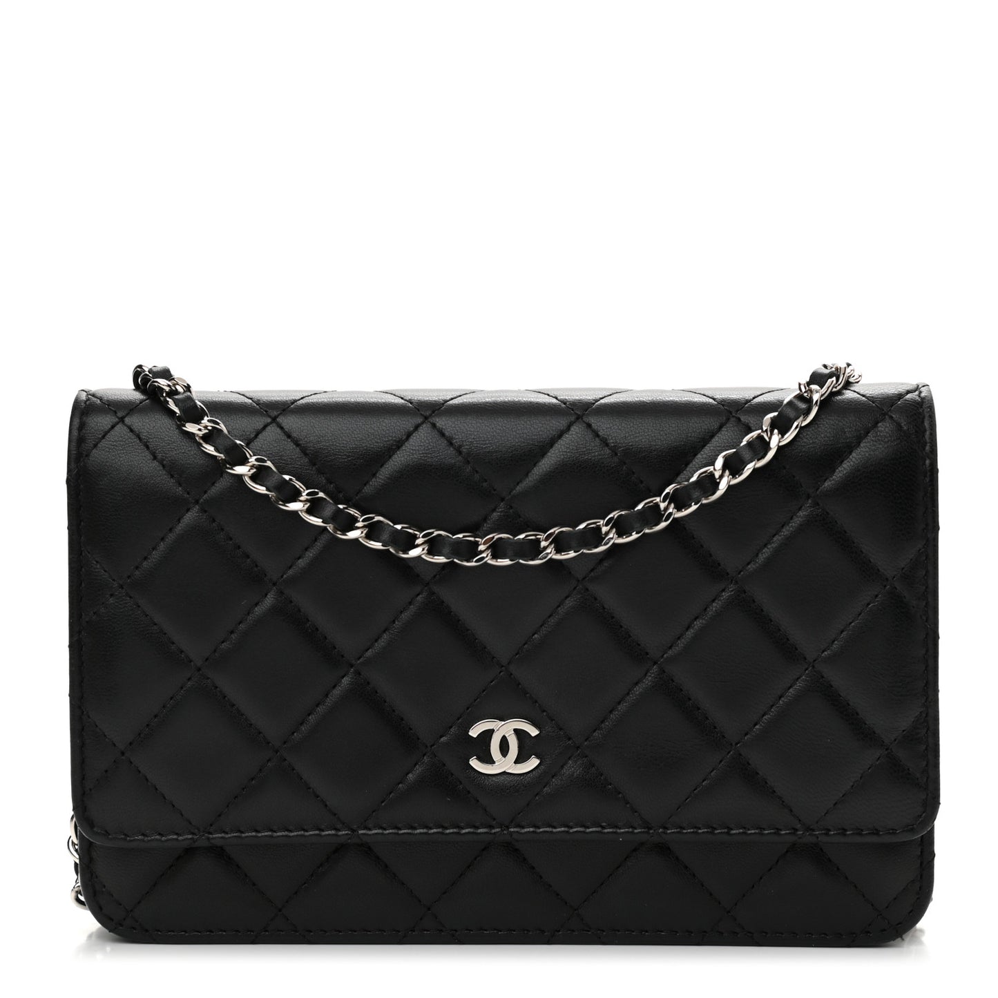 Lambskin Quilted Wallet On Chain WOC Black