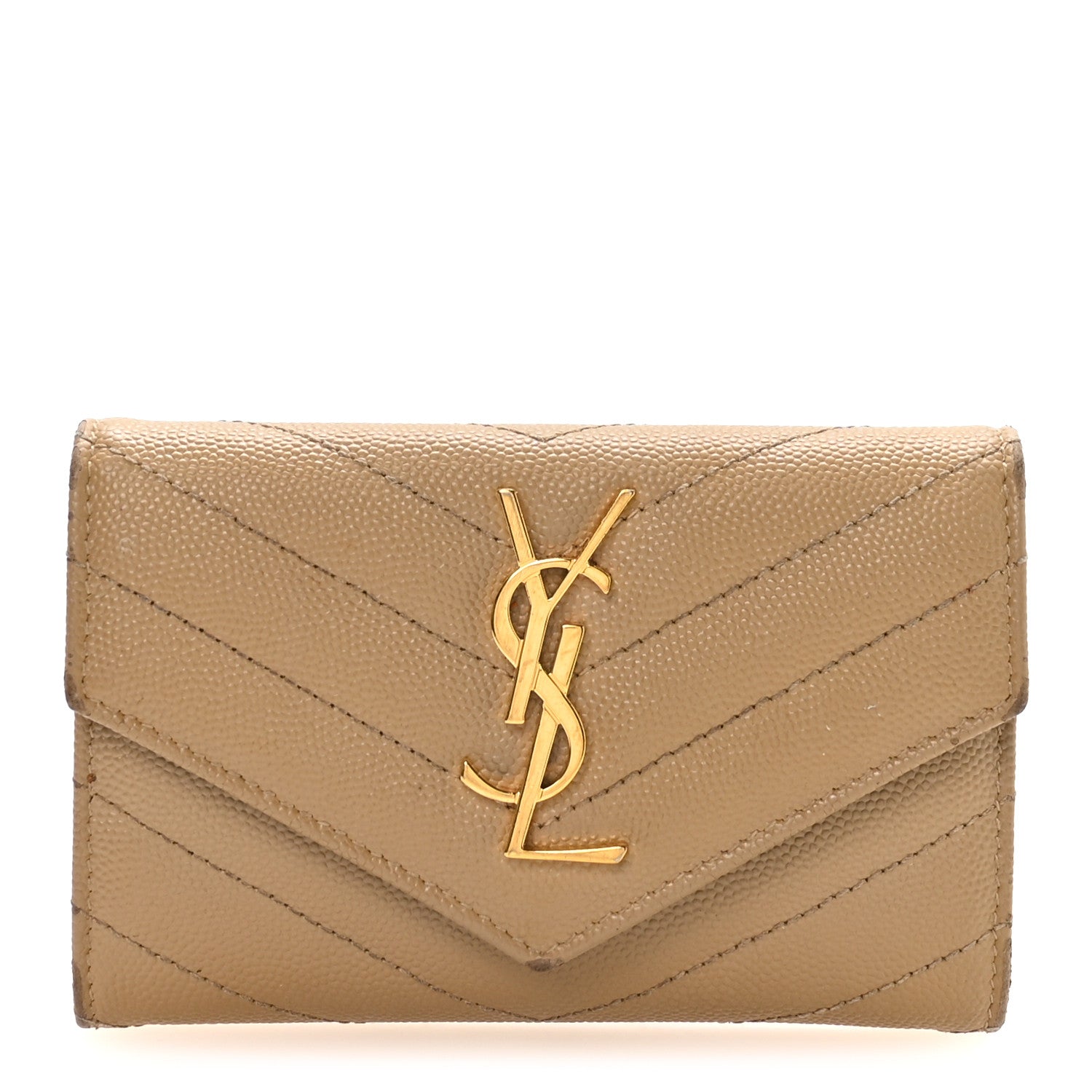Saint Laurent Grain De Poudre Matelasse Chevron Small Monogram Envelope Wallet Dark Latte 1 of 8