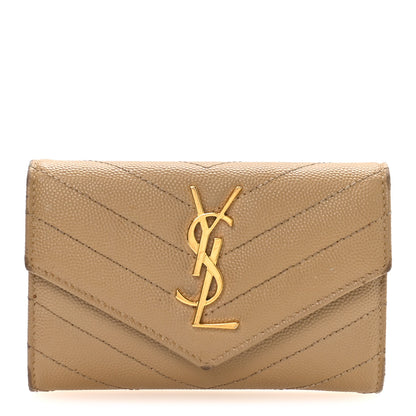 Saint Laurent Grain De Poudre Matelasse Chevron Small Monogram Envelope Wallet Dark Latte 1 of 8