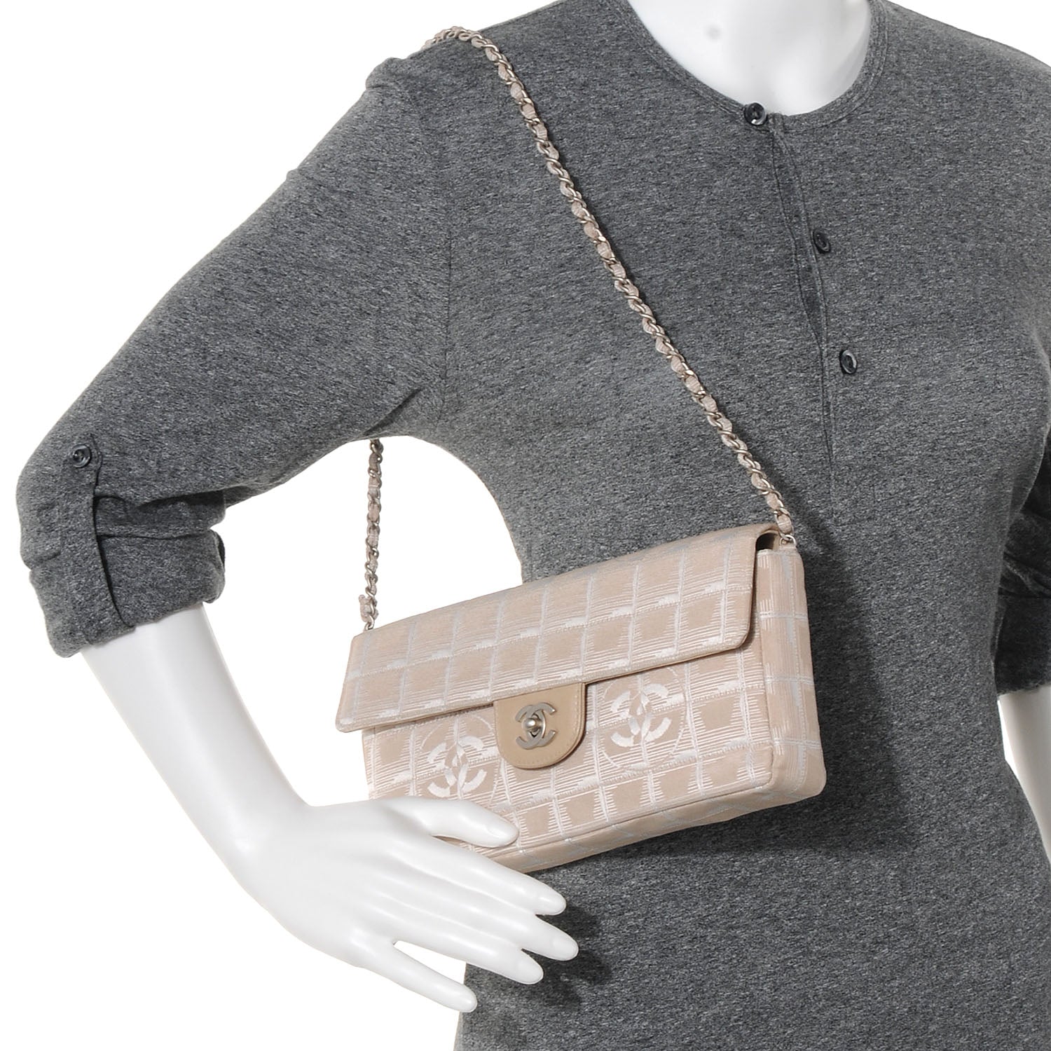 Chanel Nylon Travel East West Flap Beige 2 of 7