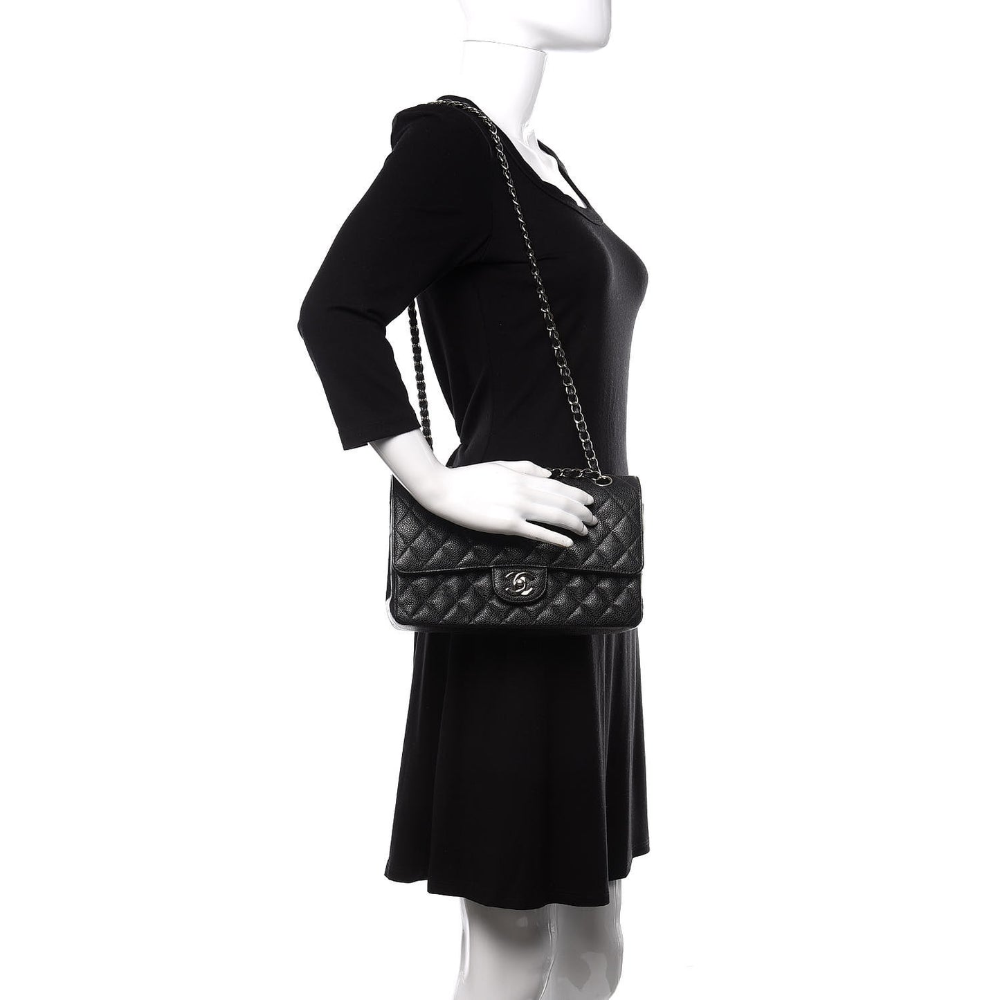 Caviar Quilted Medium Double Flap Black