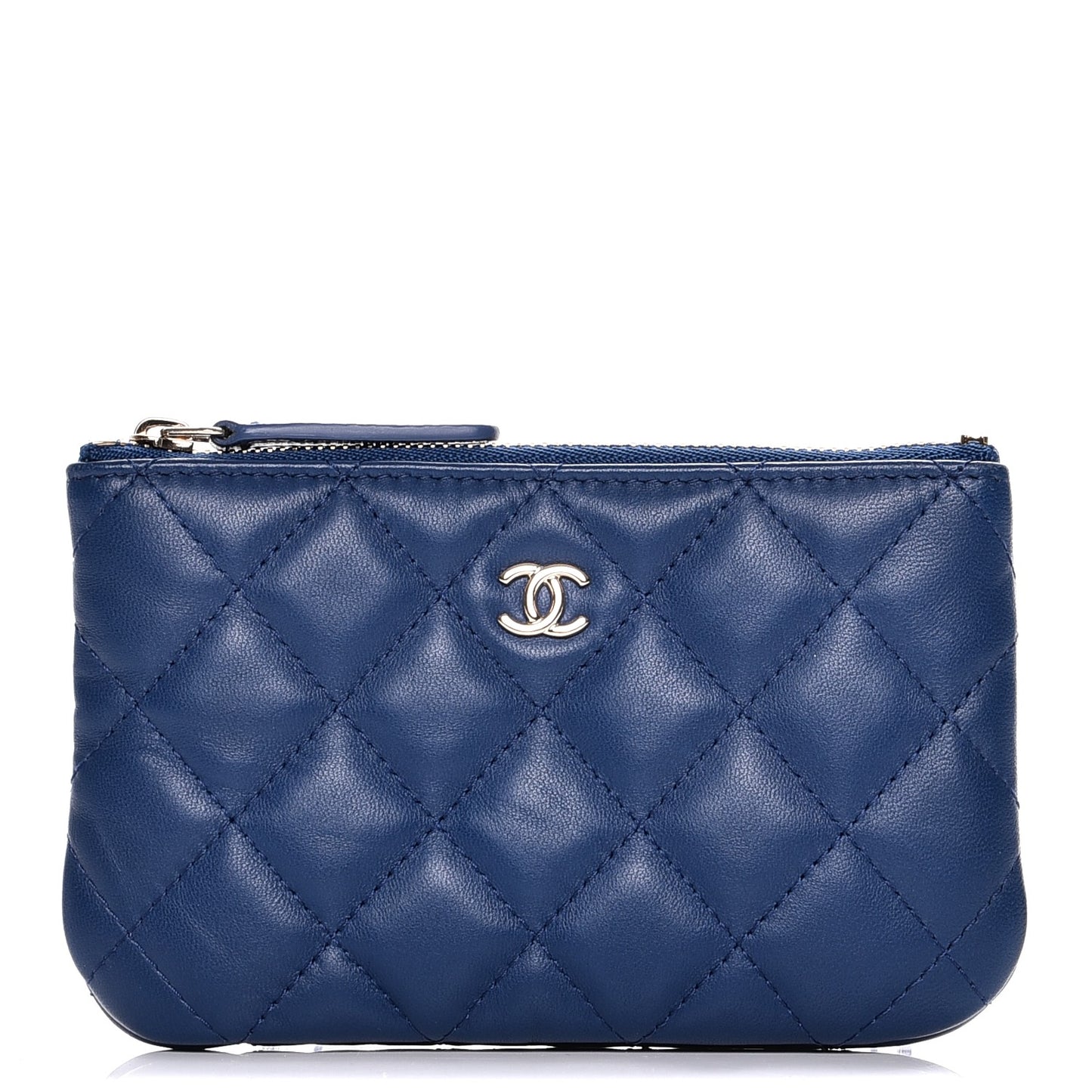 Lambskin Quilted Small Cosmetic Case Blue
