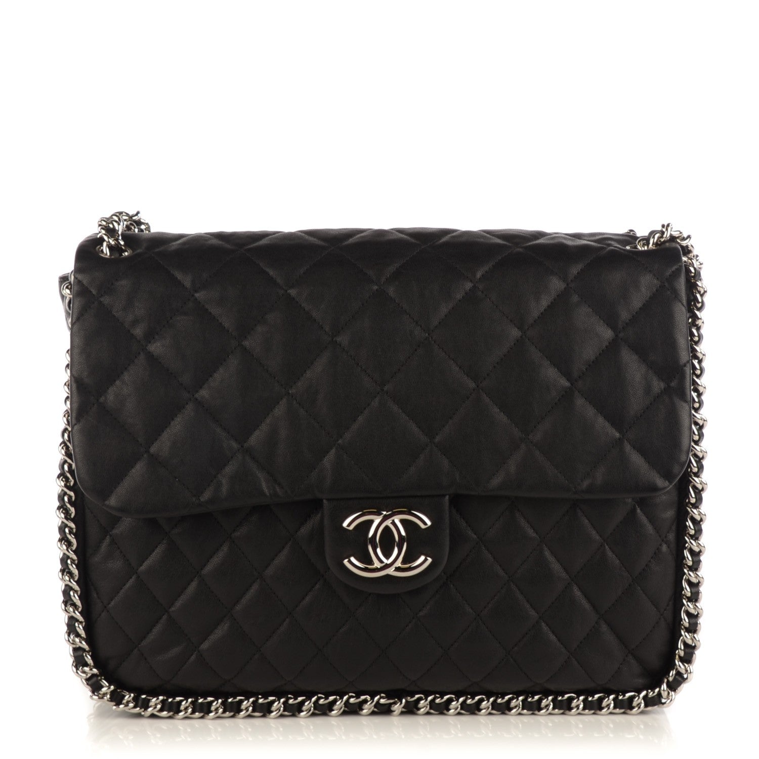 Chanel Washed Lambskin Quilted Maxi Chain Around Flap Black 1 of 7