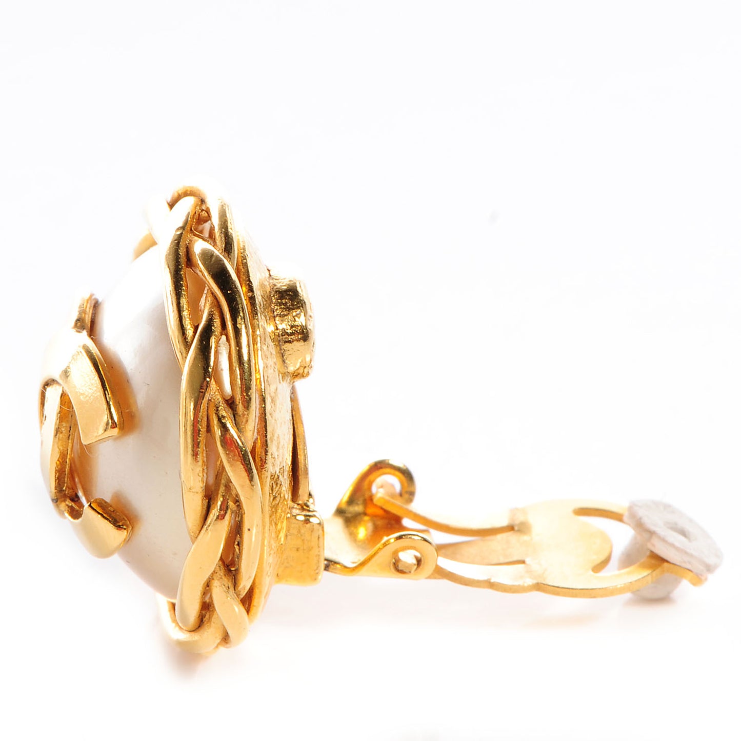 Faux Pearl Gold CC Clip On Earrings