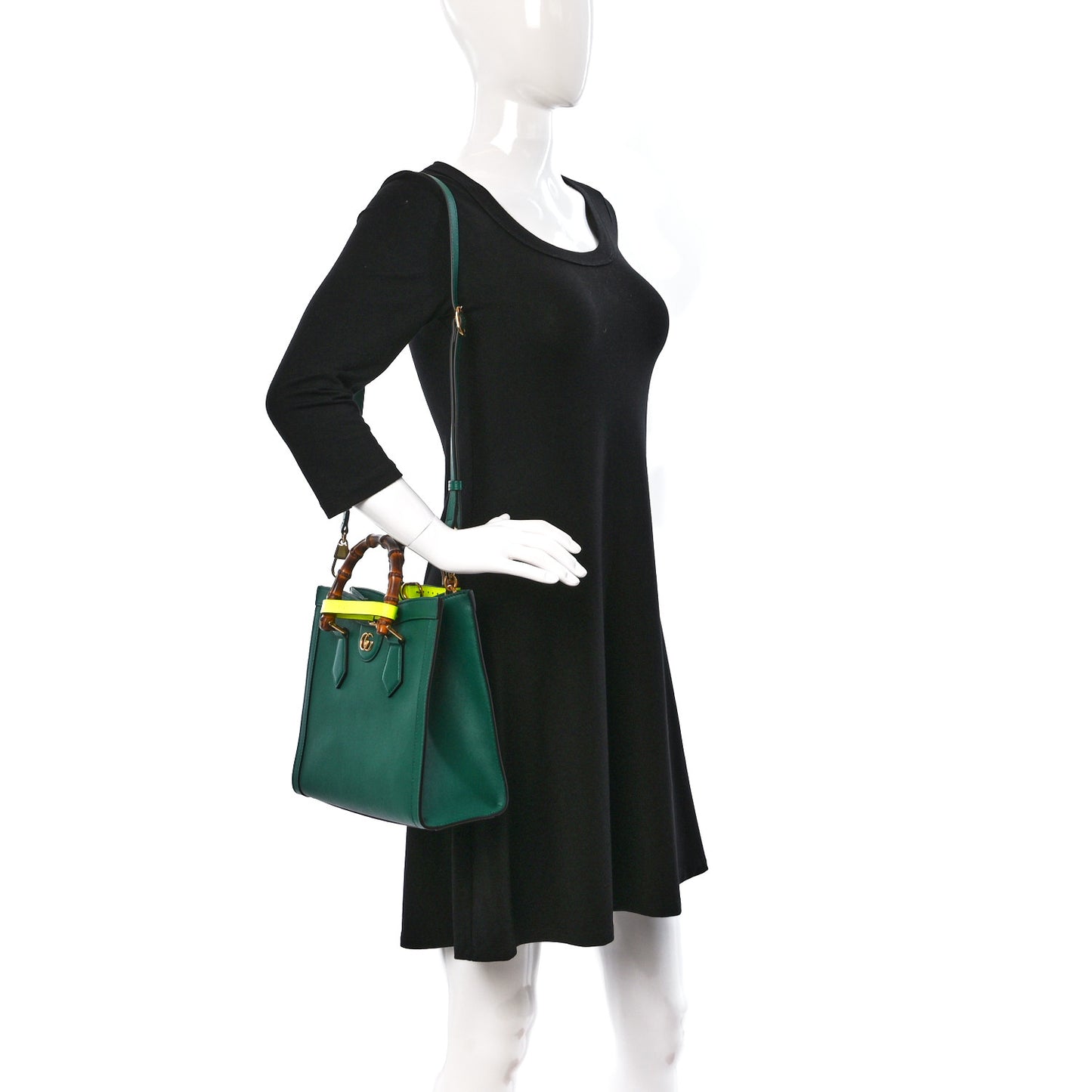 Wonka Grain Calfskin Small Diana Tote Bag Green Yellow Fluo