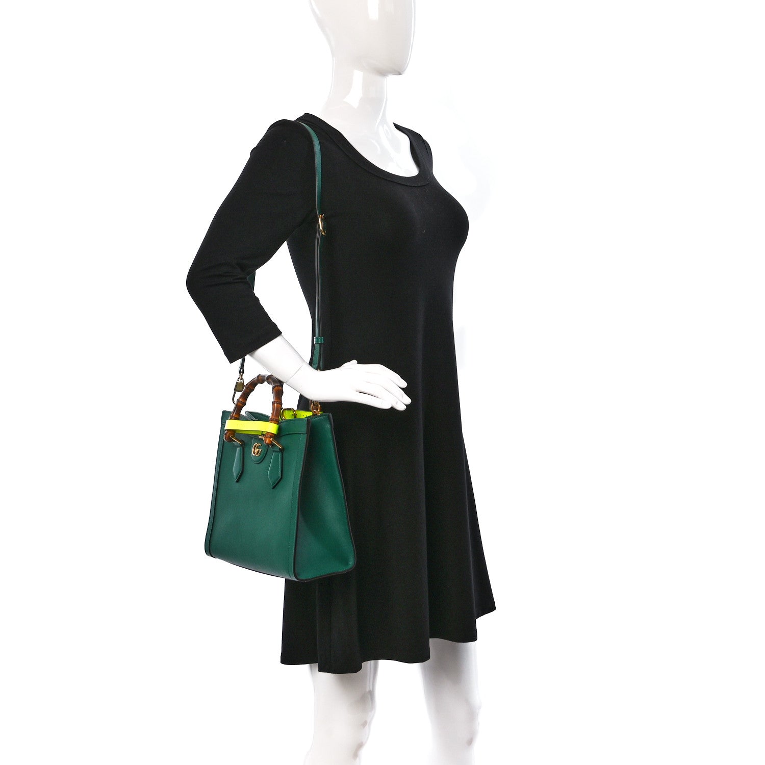 Gucci Wonka Grain Calfskin Small Diana Tote Bag Green Yellow Fluo 3 of 17