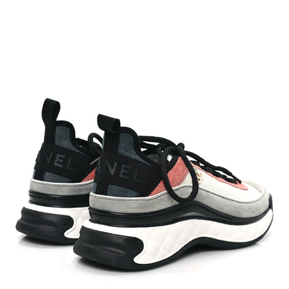 Chanel Fabric Suede CC Sneakers 37.5 White Light Grey Pink 4 of 9