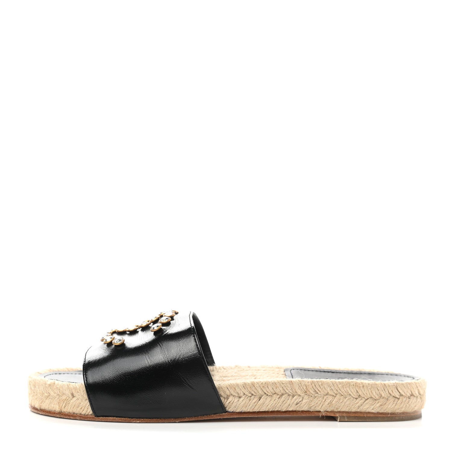 Chanel Patent Calfskin Crystal CC Espadrille Slip On Sandals 38 Black 1 of 9