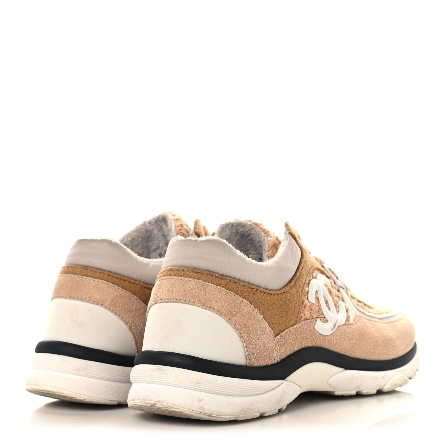 Chanel Suede Tweed Felt CC Sneakers 39 Beige 5 of 8