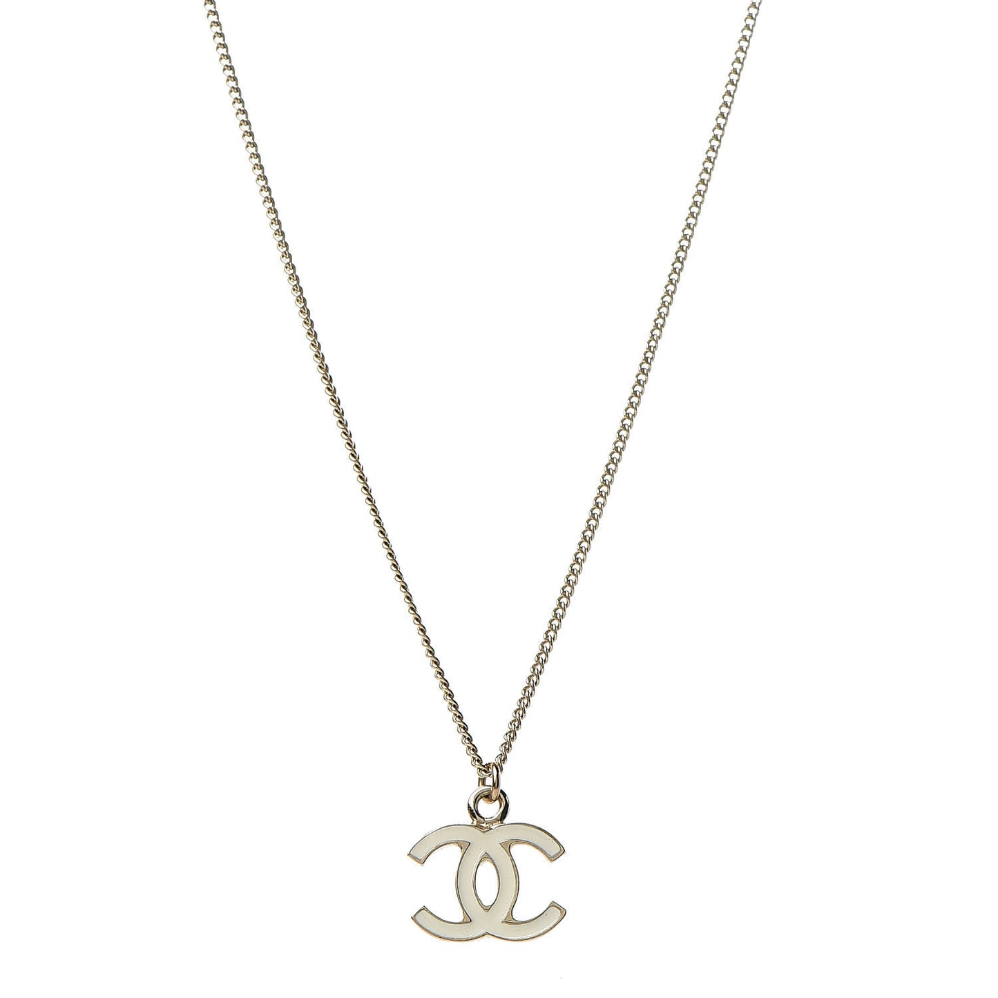 Enamel CC Pendant Necklace Beige