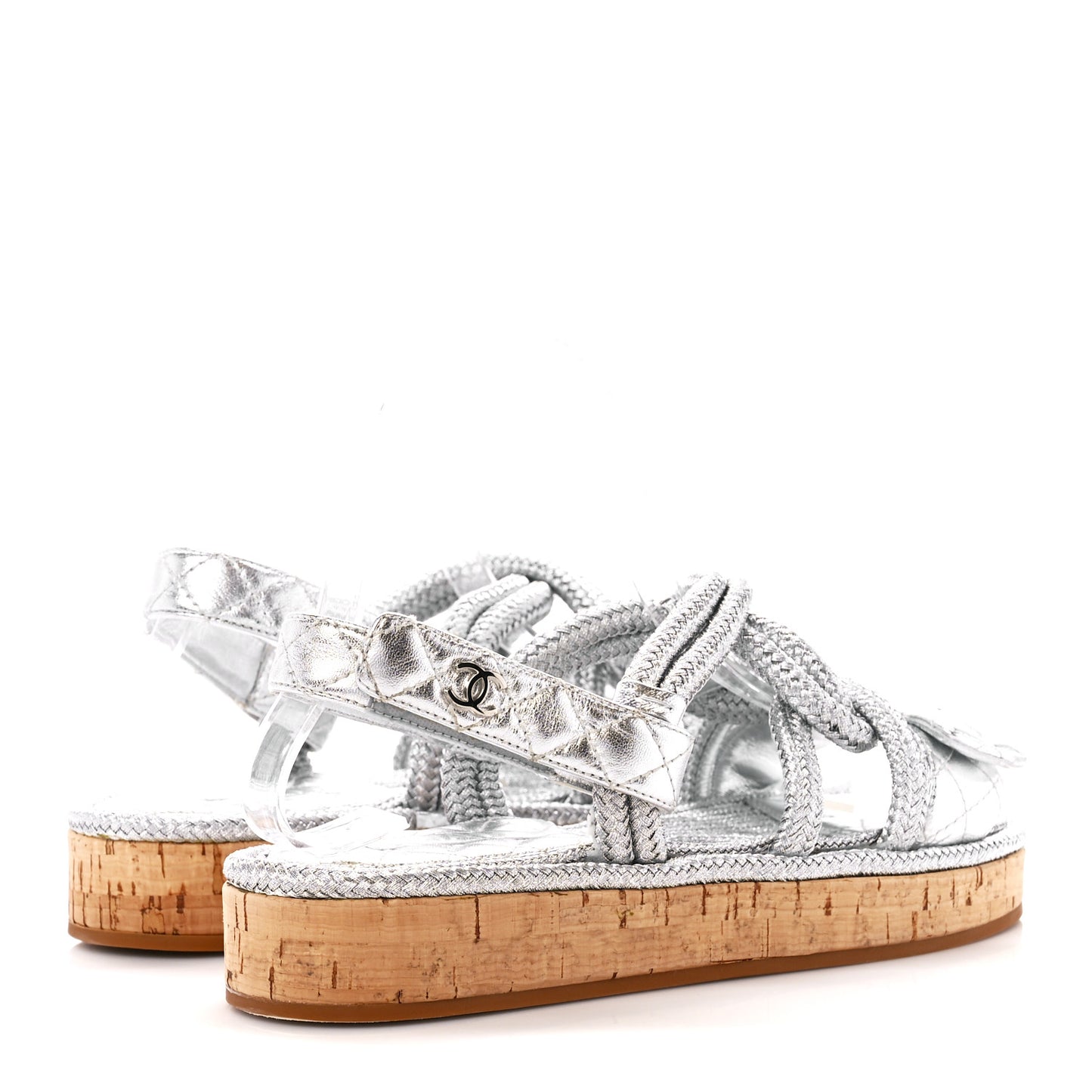 Metallic Cord Lambskin Quilted Logo Sandals 37 Black