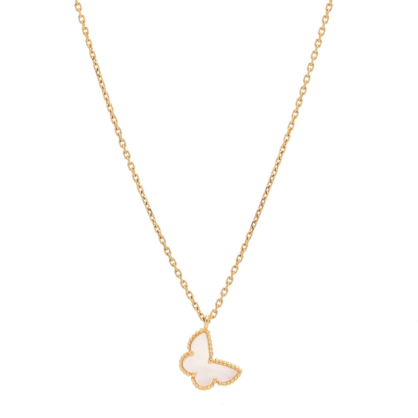 18K Yellow Gold Mother of Pearl Sweet Alhambra Butterfly Pendant Necklace