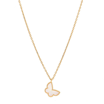 Van Cleef & Arpels 18K Yellow Gold Mother of Pearl Sweet Alhambra Butterfly Pendant Necklace 1 of 7