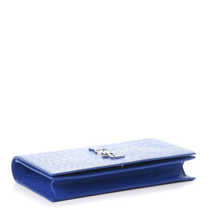 Saint Laurent Calfskin Crocodile Embossed Classic Kate Monogram Clutch Royal Blue 4 of 8