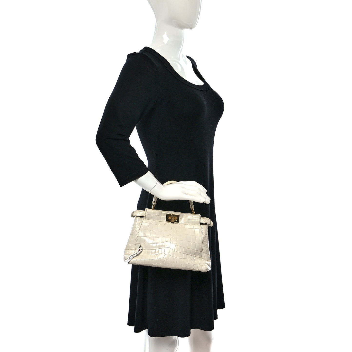 Shiny Crocodile Shiny Nappa Mini Peekaboo Iconic Satchel White