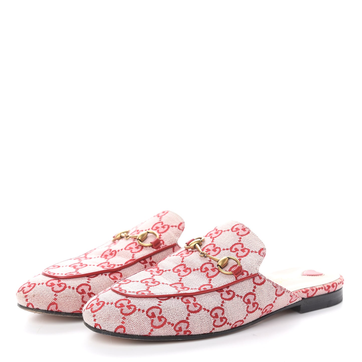 Canvas GG Monogram Horsebit Womens Princetown Slippers 38 Gardenia Hibiscus Red