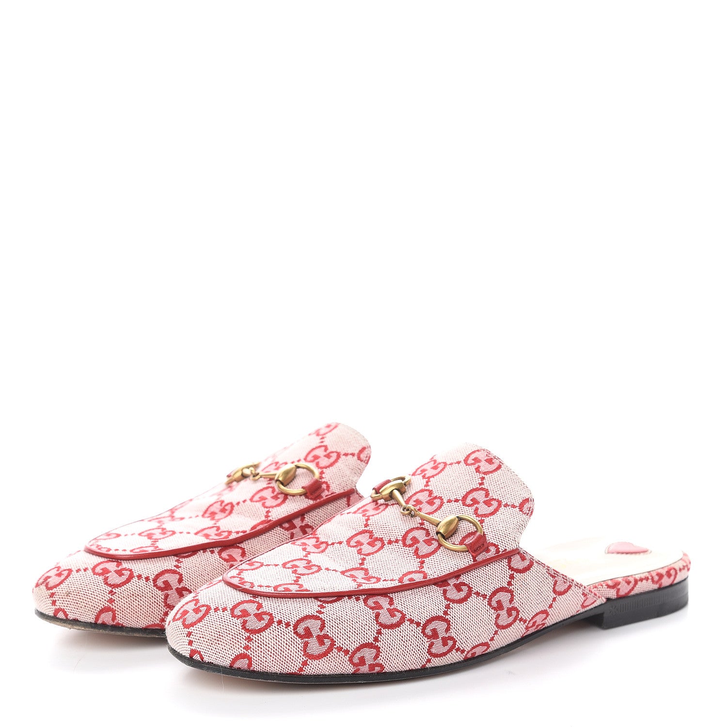 Gucci Canvas GG Monogram Horsebit Womens Princetown Slippers 38 Gardenia Hibiscus Red 3 of 7