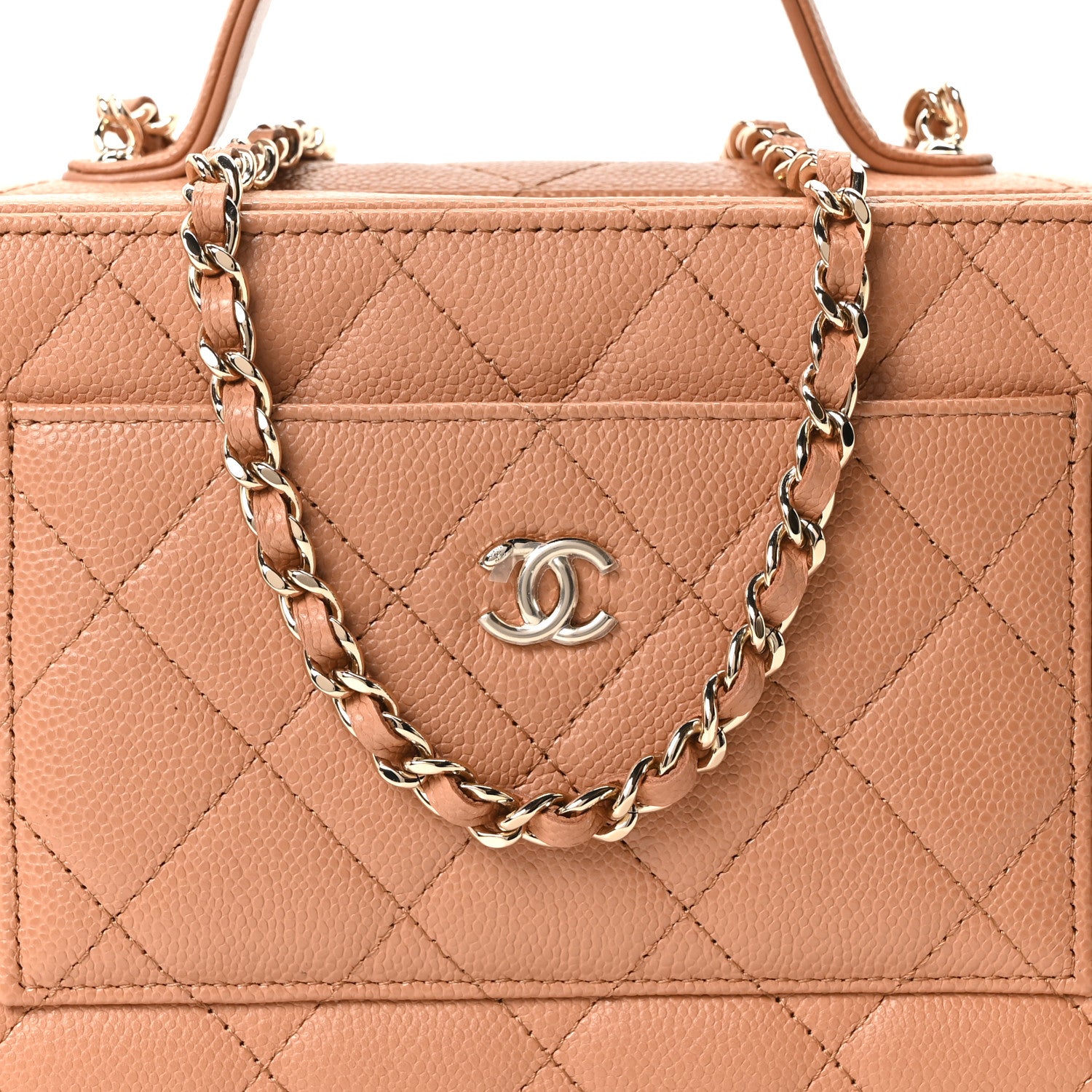 Chanel Caviar Quilted Top Handle Vanity With Chain Dark Beige 8 of 10