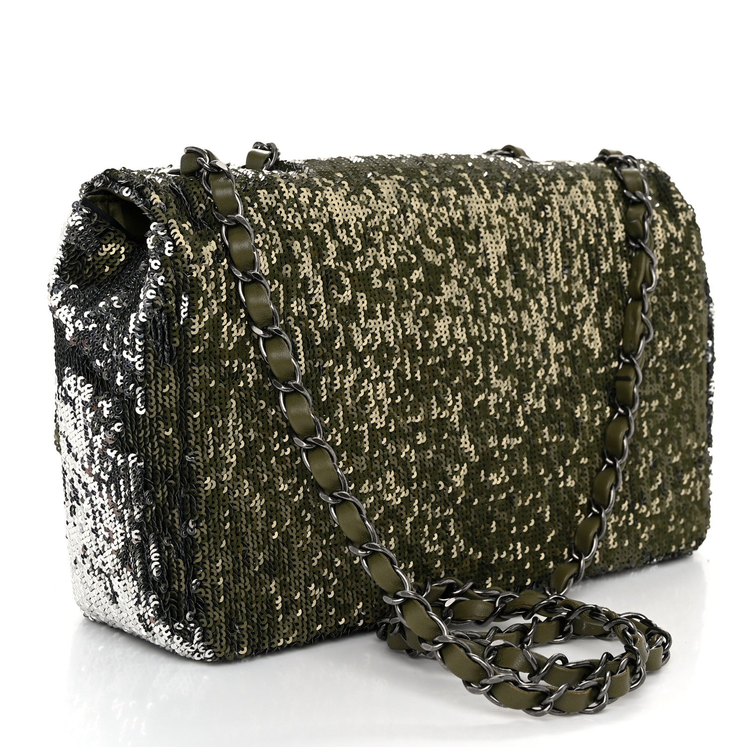 Chanel Sequin Coco Cuba Medium Single Flap Khaki 3 of 10