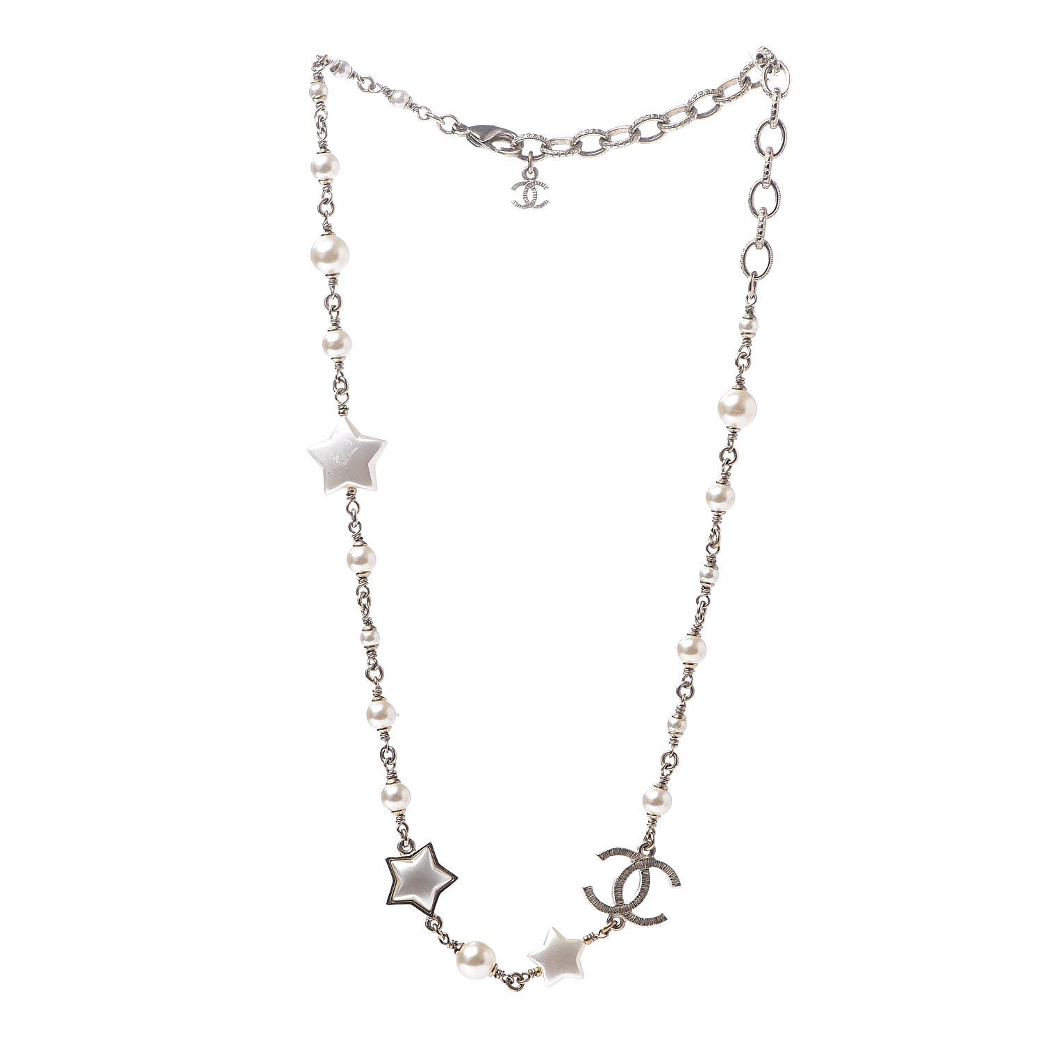 Chanel Metal Resin Pearl Star CC Necklace Gold 3 of 5