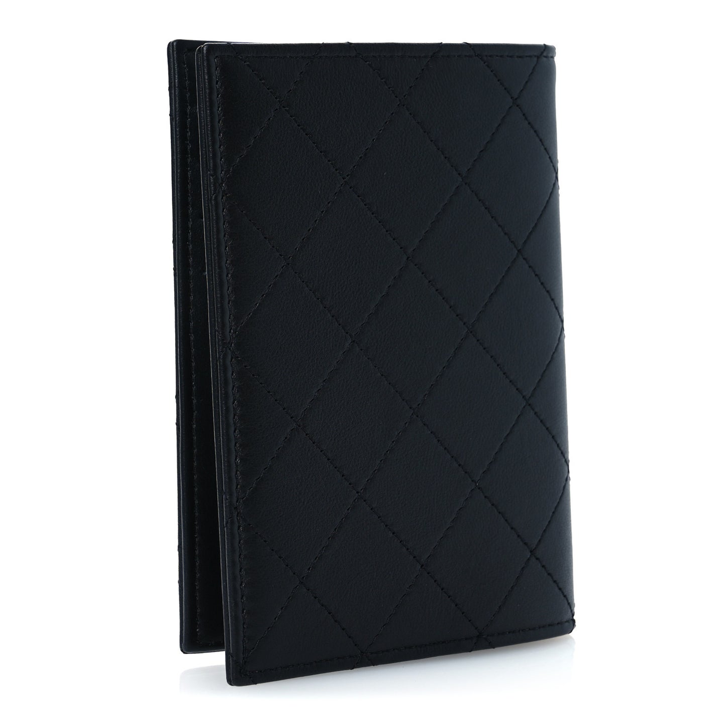 Grained Calfskin Quilted Card Holder Wallet So Black