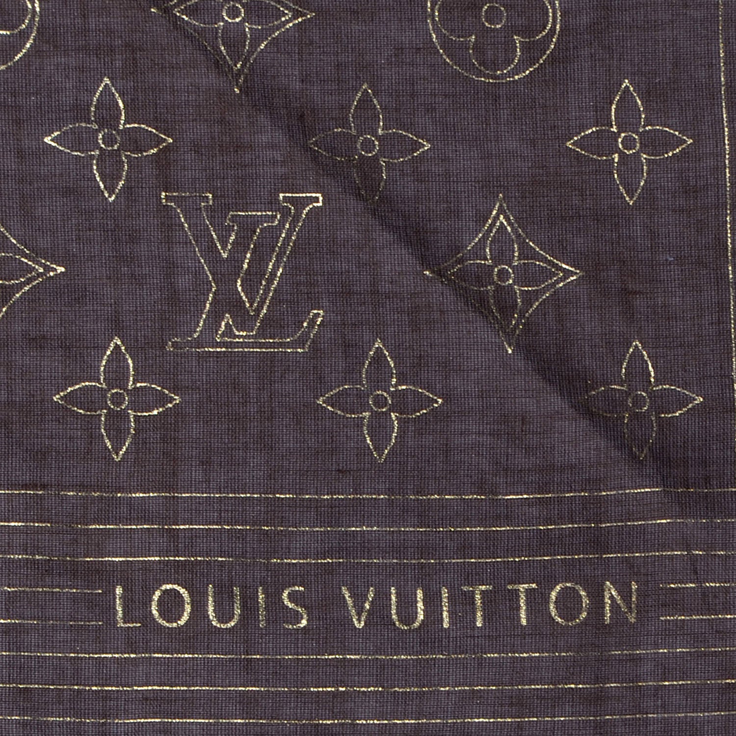 Louis Vuitton Cotton Monogram Scarf Brown and Gold 3 of 4
