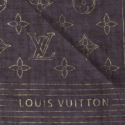 Louis Vuitton Cotton Monogram Scarf Brown and Gold 3 of 4