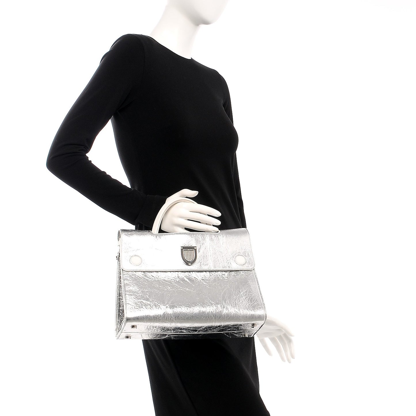 Metallic Calfskin Medium Diorever Flap Silver