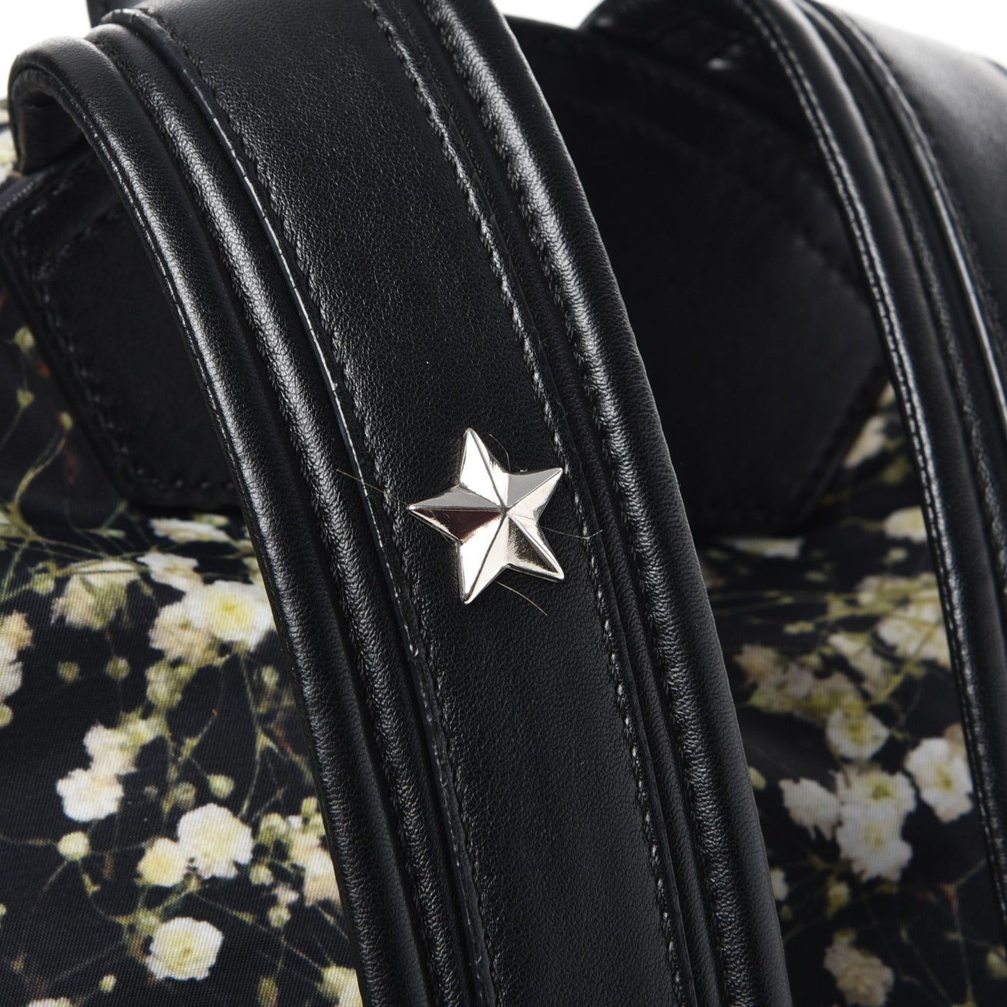 Nylon Calfskin Baby's Breath Print Backpack Black