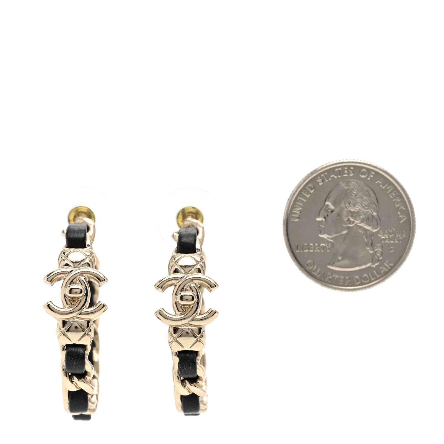 Chanel Metal Lambskin Quilted CC Turnlock Chain Hoop Earrings Gold Black 2 of 5