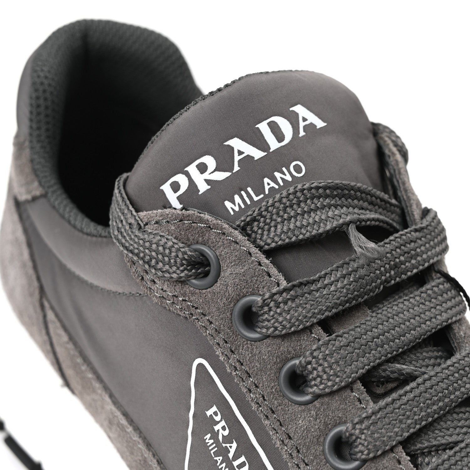 Prada Re-Nylon Suede Metal Triangle Logo Quilted 45mm Sneakers 38 Ghiaia 10 of 11