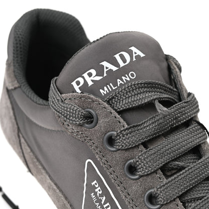 Prada Re-Nylon Suede Metal Triangle Logo Quilted 45mm Sneakers 38 Ghiaia 10 of 11