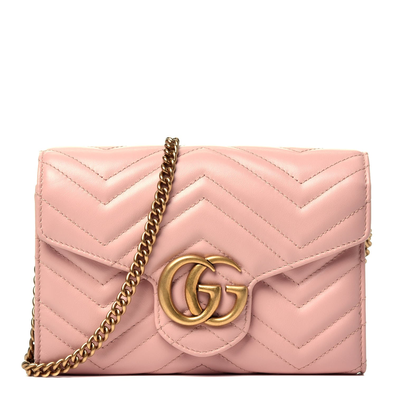 Gucci Calfskin Matelasse GG Marmont Chain Wallet Perfect Pink 2 of 18