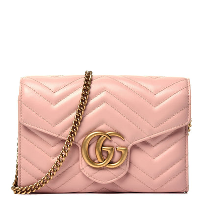Gucci Calfskin Matelasse GG Marmont Chain Wallet Perfect Pink 2 of 18