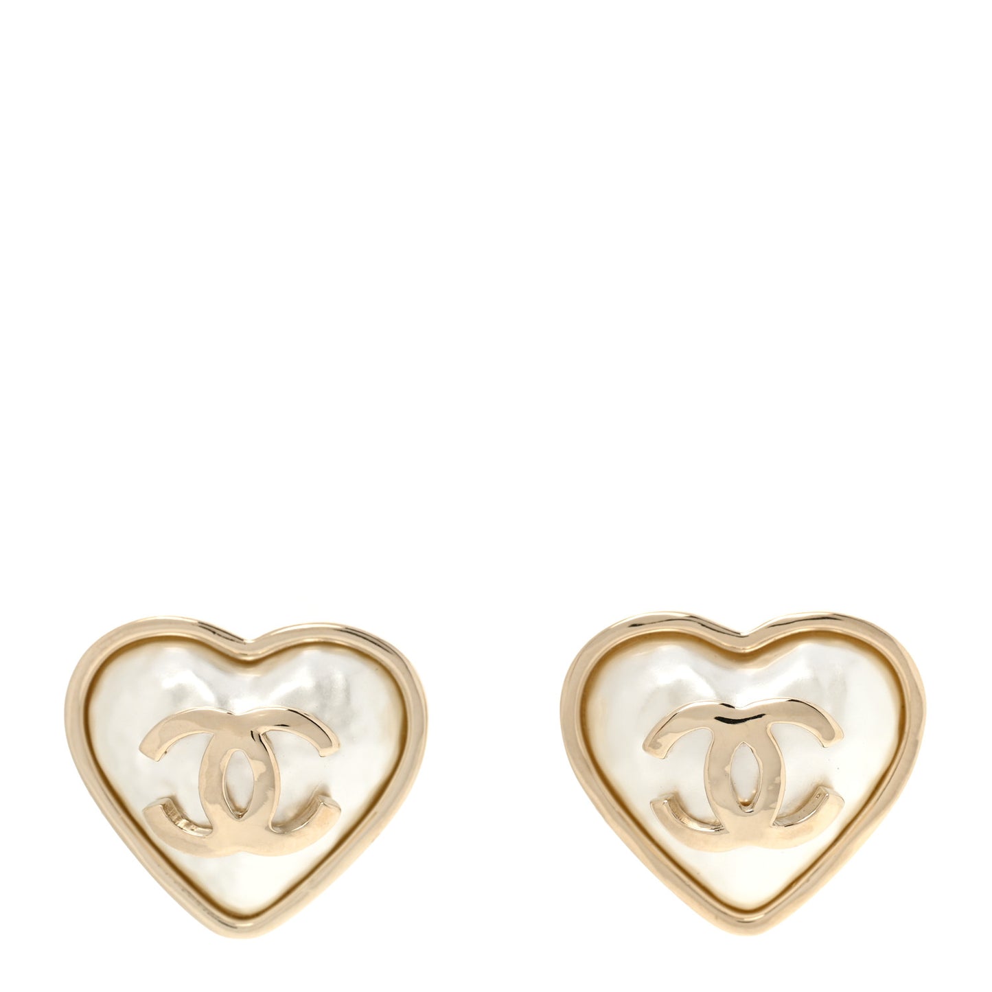 Pearl CC Heart Earrings Gold