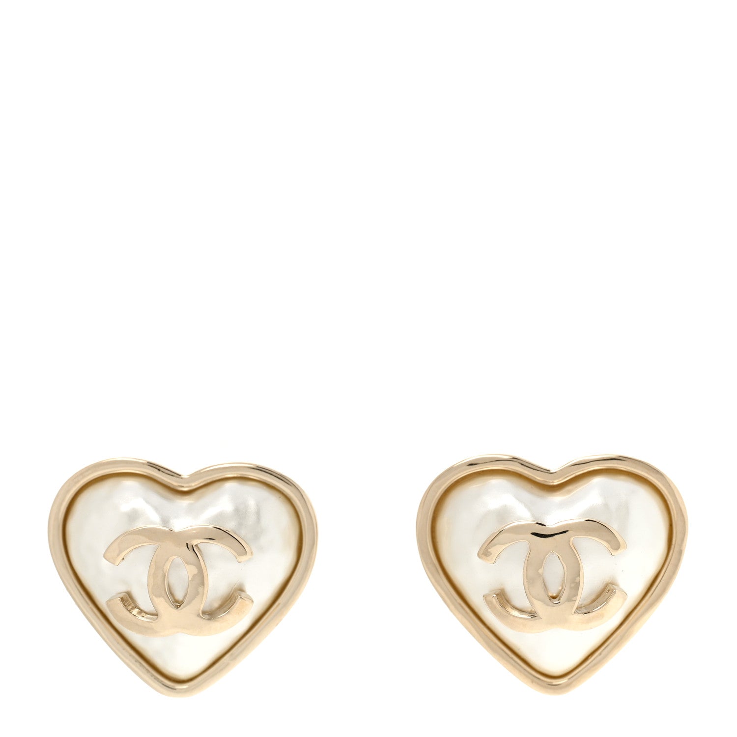 Chanel Pearl CC Heart Earrings Gold 1 of 4
