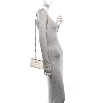 Chanel Caviar Quilted Crystal CC Logo Vanity Case With Chain White 2 of 11