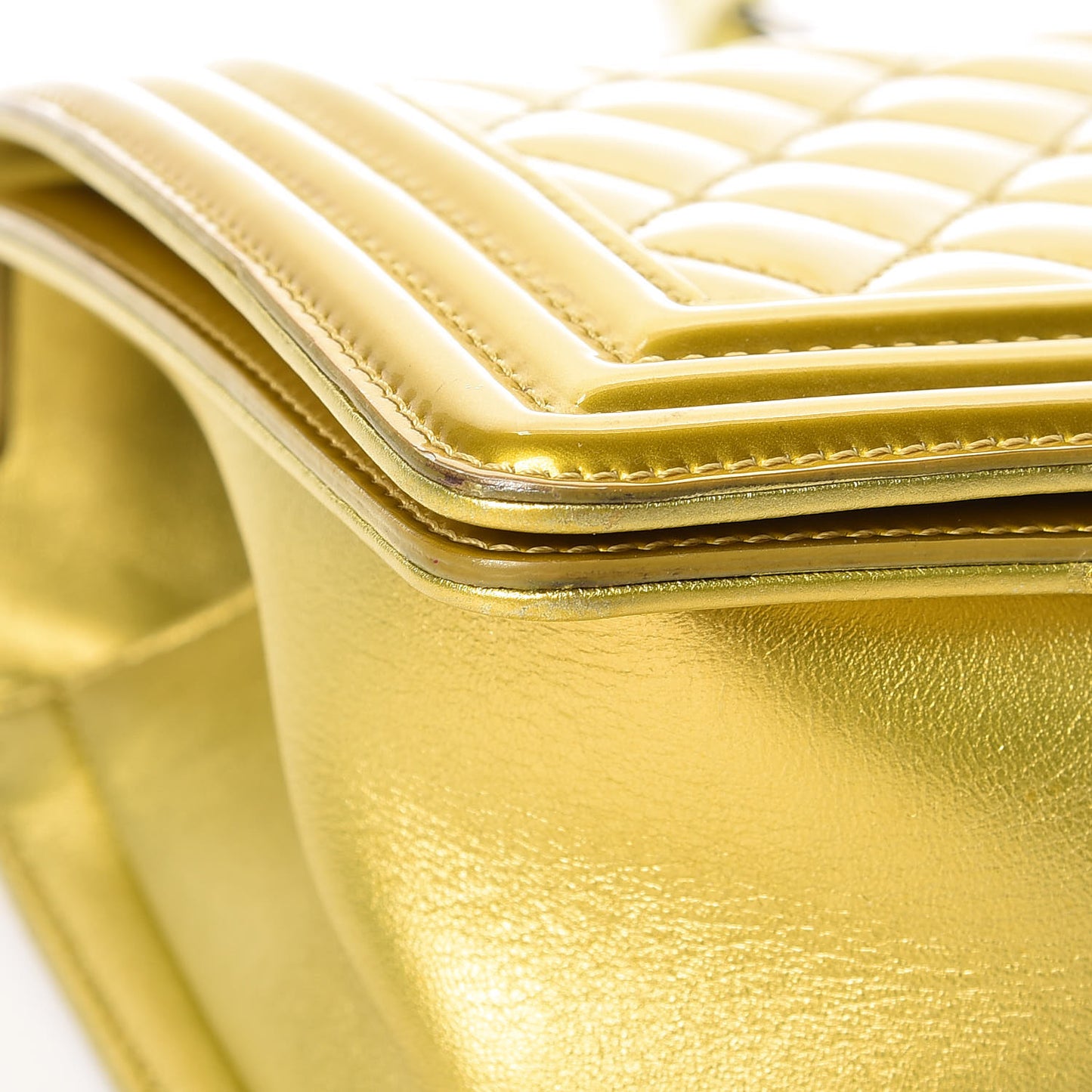 Metallic Patent Calfskin Quilted Medium Boy Flap Gold