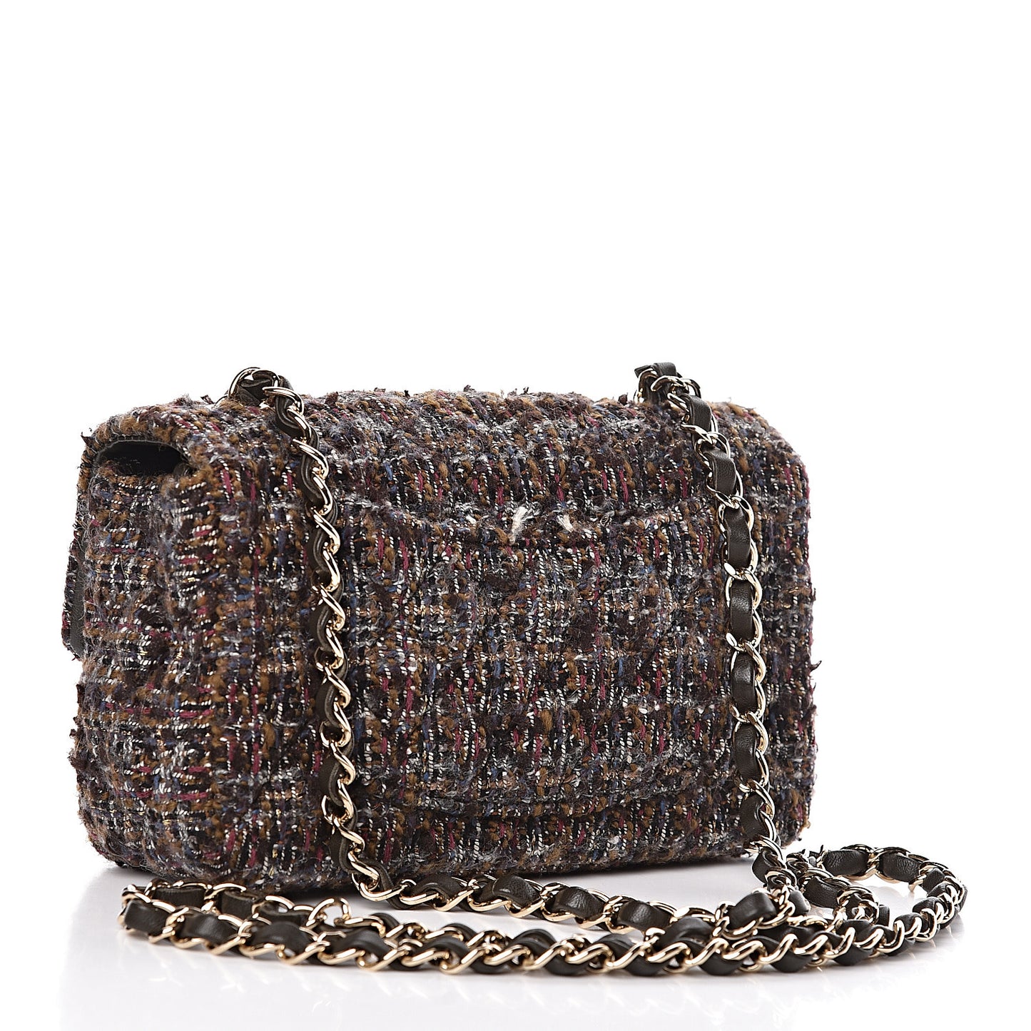 Tweed Quilted Mini Rectangular Flap Beige