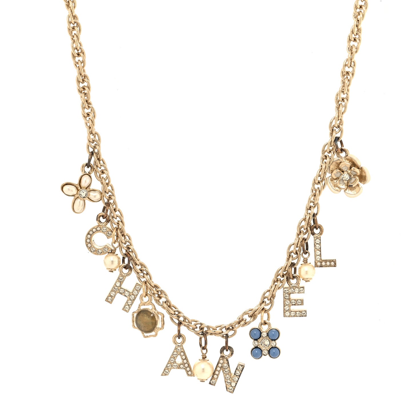 Metal Resin Crystal CC Flower Charm Necklace Gold Multicolor