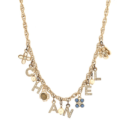 Chanel Metal Resin Crystal CC Flower Charm Necklace Gold Multicolor 1 of 5