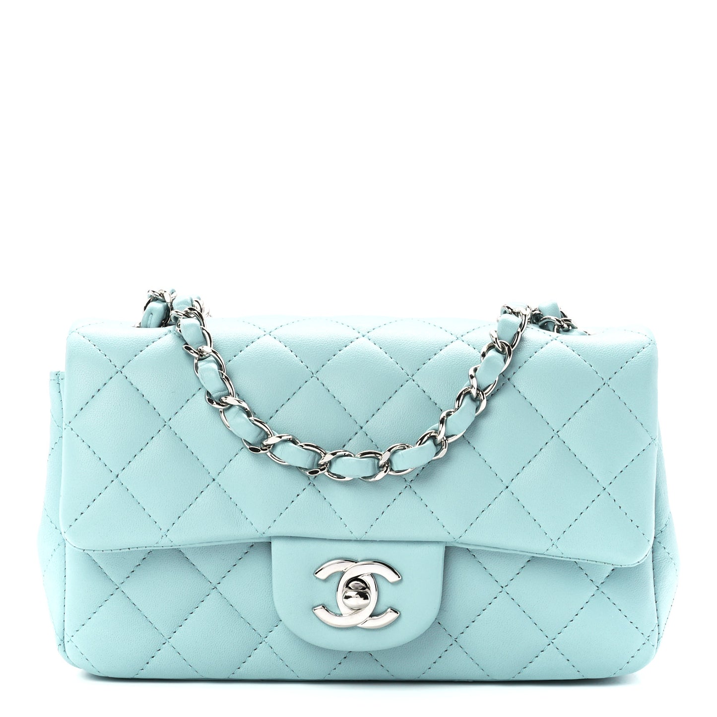 Lambskin Quilted Mini Rectangular Flap Light Blue