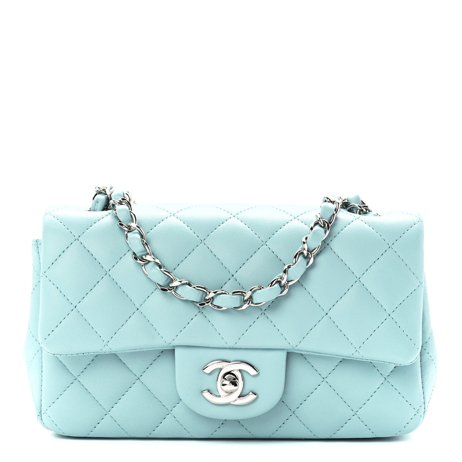 Chanel Lambskin Quilted Mini Rectangular Flap Light Blue 1 of 11