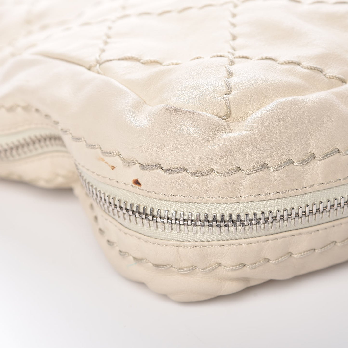 Lambskin Stitched Expandable Tote Ivory