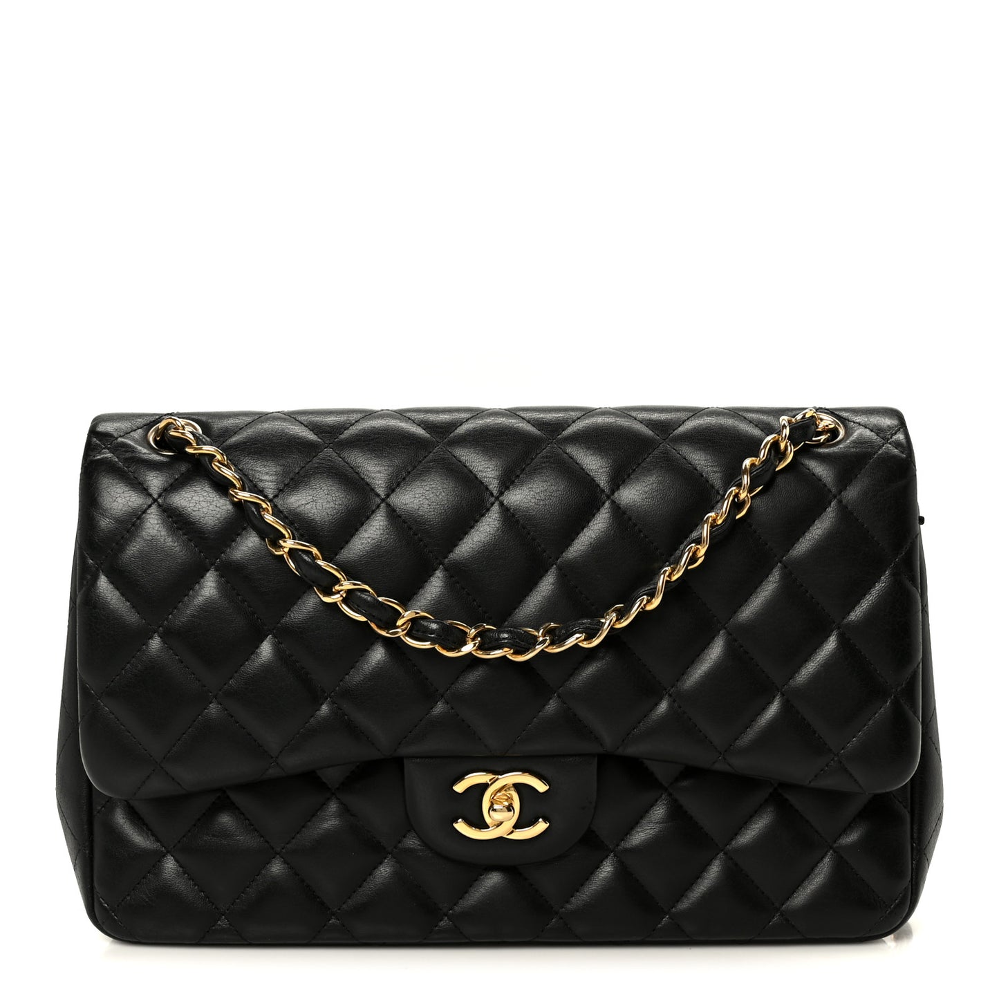 Lambskin Quilted Jumbo Double Flap Black
